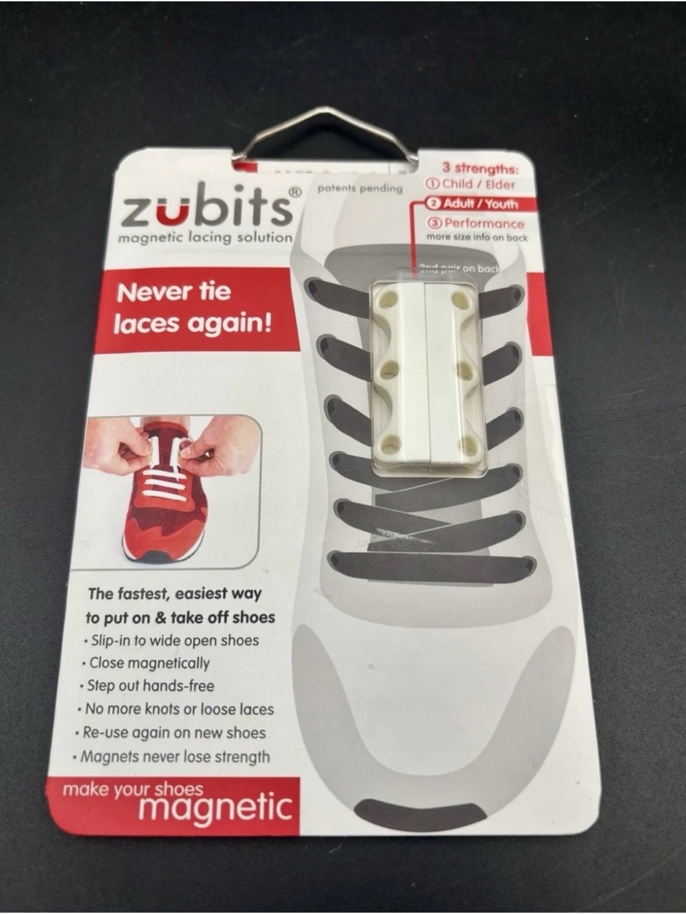 Zubits - Magnetic Shoes Closures - White, Size #2 Ages 8 to Adult New